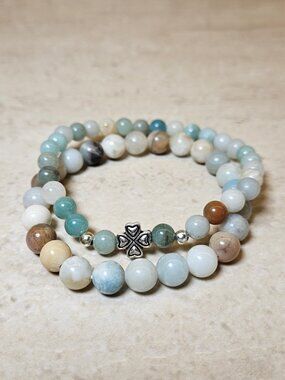 Caribbean Calcite Beaded Bracelet Set Boho Crystal 6mm 8mm